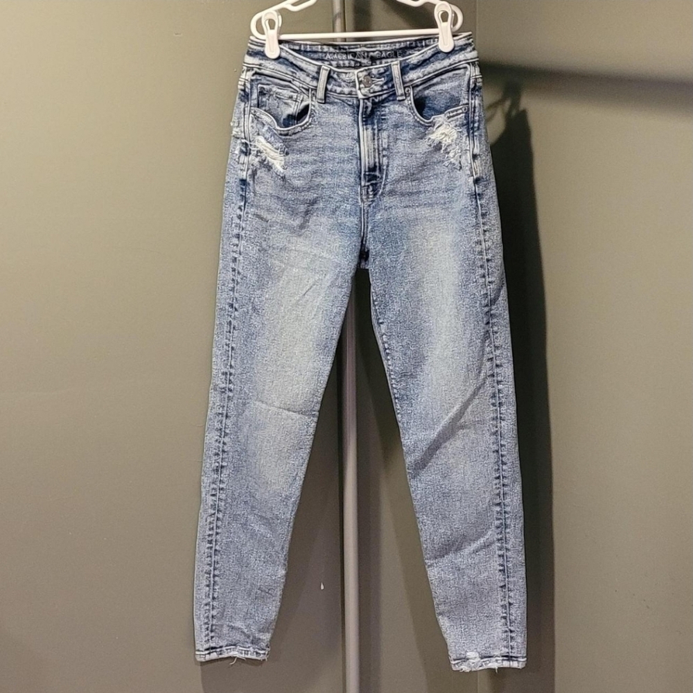 American Eagle Acid‎ Wash Mom Jeans High Waist Skinny Denim, Women's Size 2
